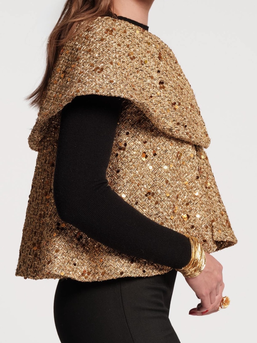 NWT FRANCES VALENTINE Peyton Swing Jacket Se Gold In Brown Sz L - Picture 6 of 10